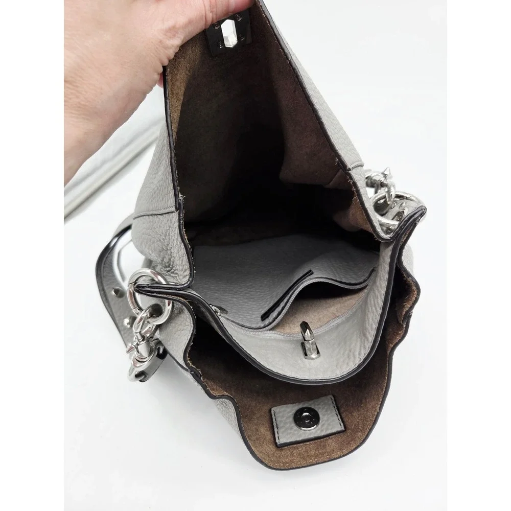 Rebecca Minkoff Bag Grey Leather‎ Silver Bucket Shoulder Pebbled Slouchy Soft